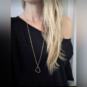 Gold Tone Open Heart Pendant Necklace